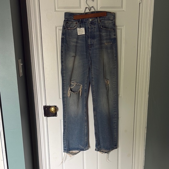 ZARA Distressed Wide Leg Jeans - Picture 1 of 2